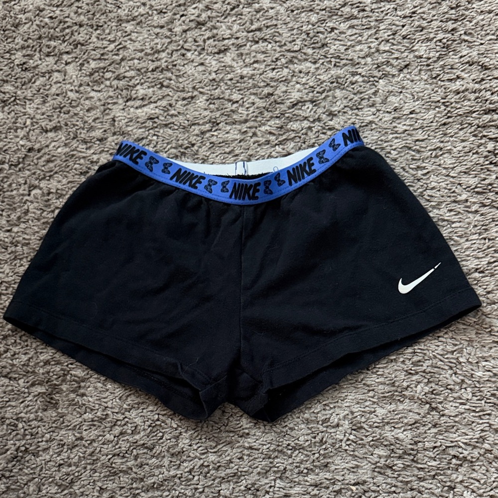 Nike Black Girls' Athletic Shorts with Blue Waistband